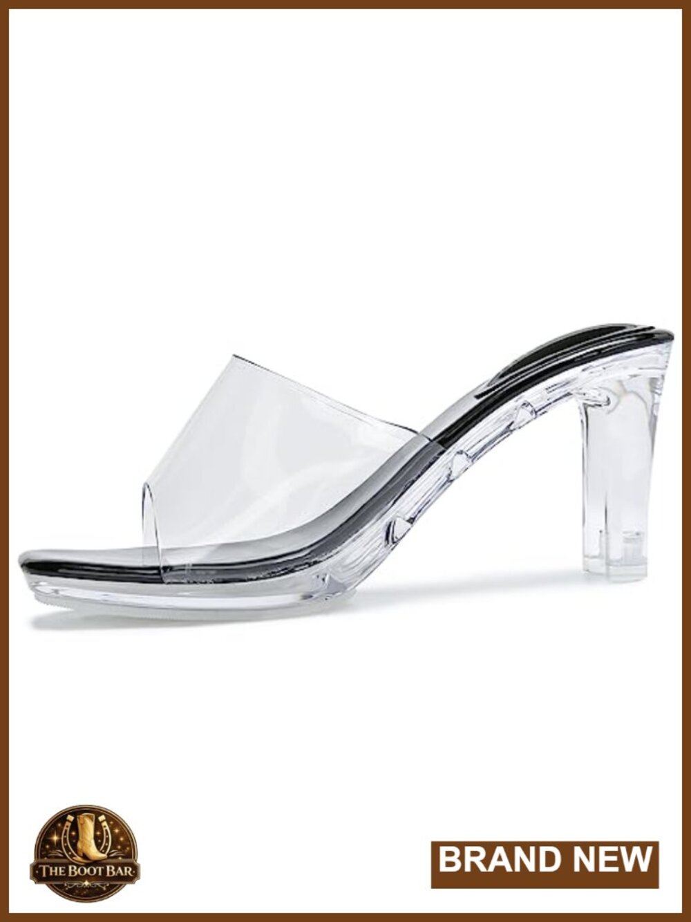 Chunky Heels Clear Platform Sandals Square Toe Padded Insole Slip On Mules
